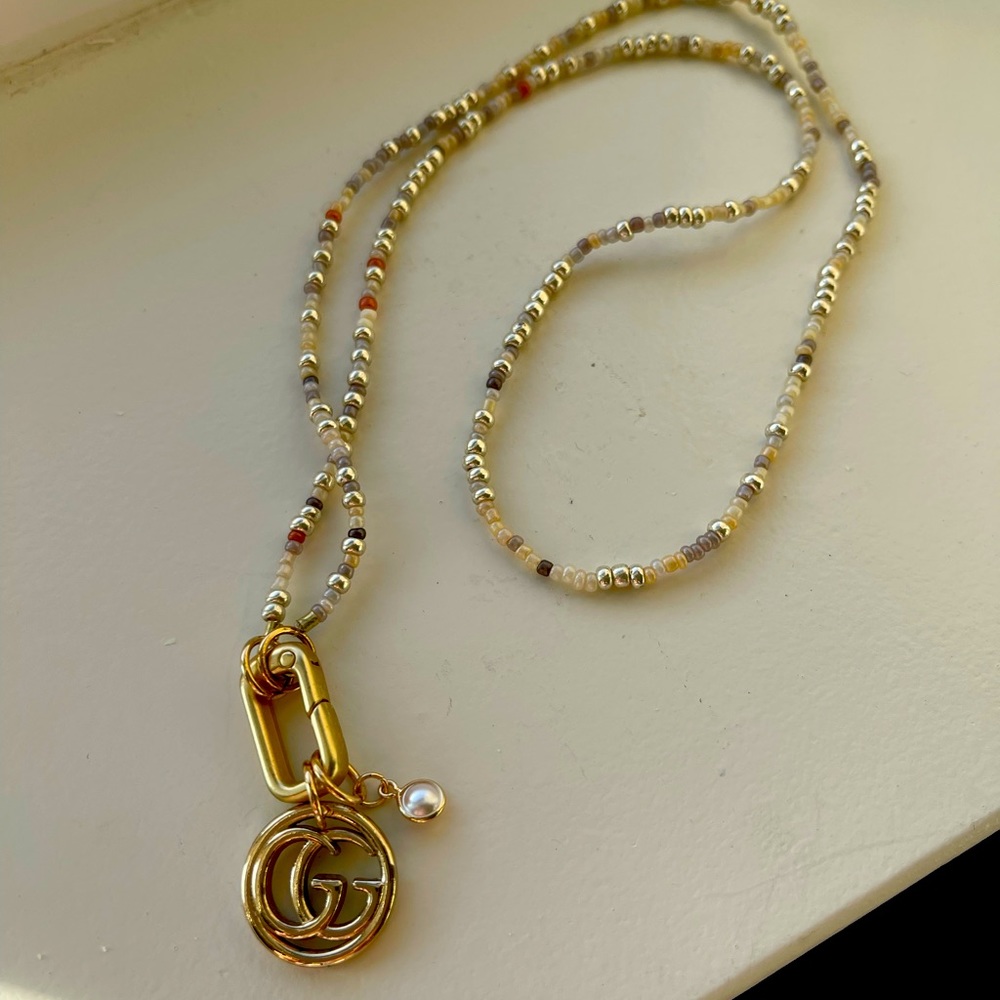 Repurpose jewelry GG + handmade beads necklace